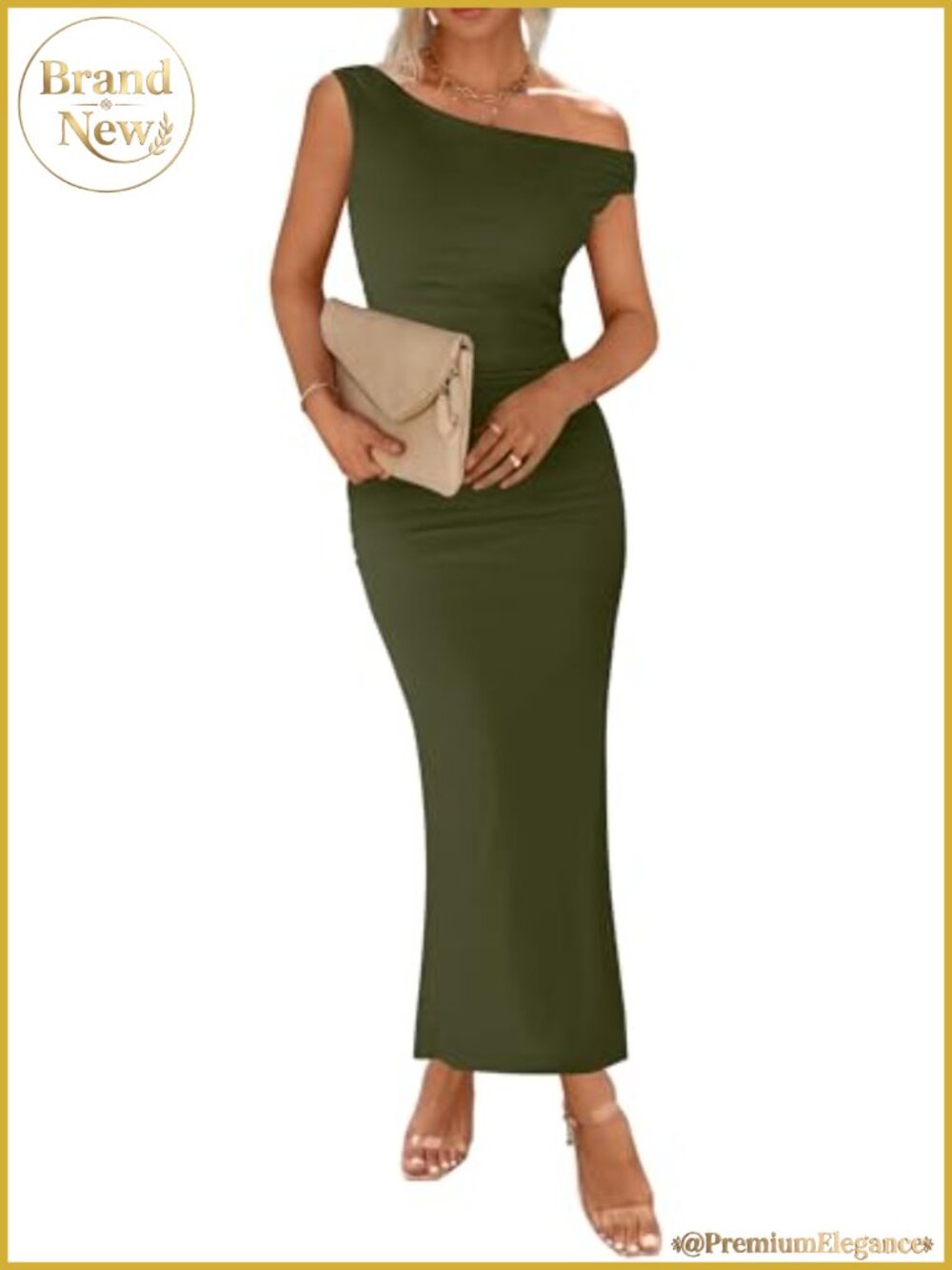 One Shoulder Mesh Bodycon Maxi Dress Ruched Back Slit Wedding Guest